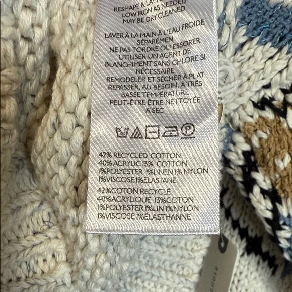 Pilcro Cream Multicolor Patterned Cotton Cardigan with collar cropped NWT Sz L - Picture 11 of 12